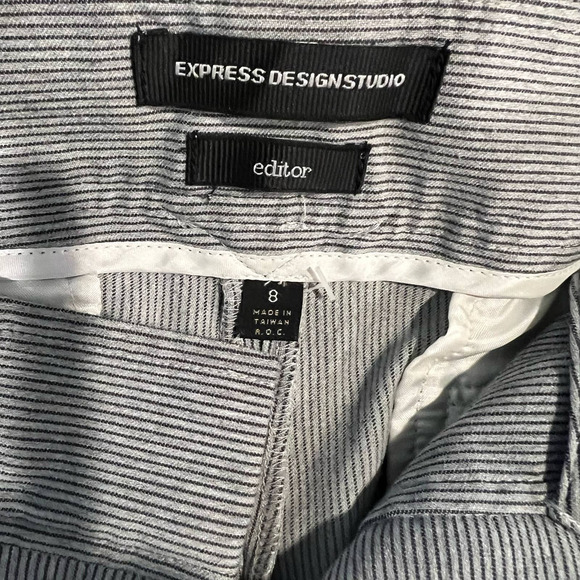 Vintage Women's Express Gray Stiped Editor Pants Wide Leg 8 - Picture 5 of 5